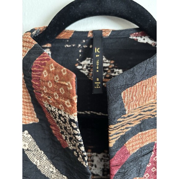 IC by Connie K Small Asymmetrical Jacket‎ Shirt Artsy Boho Abstract Black Orange - Picture 2 of 6